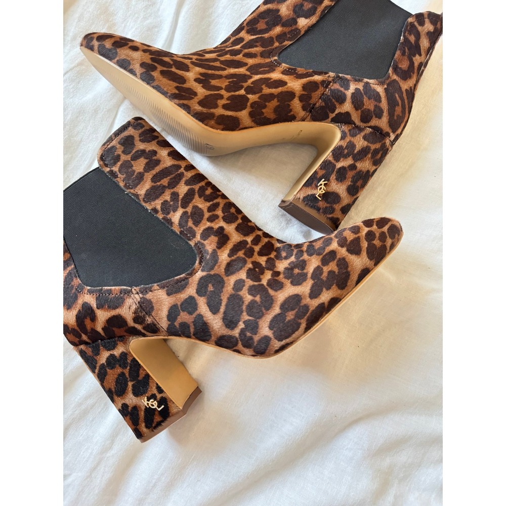 Kurt Geiger London Leopard Calf Hair Ankle Boots EU 39 Block Heel Chelsea Bootie